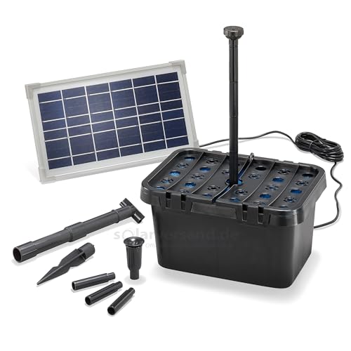 esotec Solar Teichfilterset Starter 8/380 | Teichfilter Komplettset | Pumpe 380l/h | 2 Sprinkler-Aufsätze | Solarmodul 8 Watt | Solar Teichpumpe für Außen | dekoratives Wasserspiel 100900