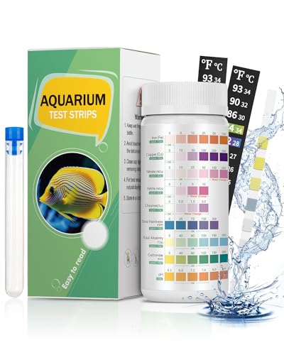 Pawfly 9 in 1 PH Aquarium Teststreifen 100 Pool Tester für pH Chlor Nitrat Nitrit Karbonat Härte Gesamtalkalität Eisen Kupfer Wasser Monitoring WasserteststreifenTest Kit mit Teströhrchen Thermometer