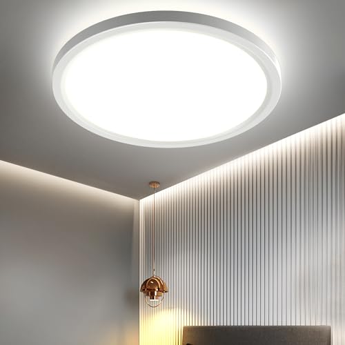 OTREN LED Deckenleuchte Flach, Rund Badlampe Deckenlampen 24W, 2400LM Modern Panel Lampe für Badezimmer Wohnzimmer Schlafzimmer Badezimmer, 4000K, IP44, Ø23CM