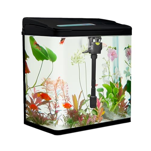 VIALIA Aquarium Komplettset mit LED-Beleuchtung, Pumpe und Filter, 38x24x43 cm, 30 Liter, Schwarz, Glasbecken für Fische und Wasserpflanzen