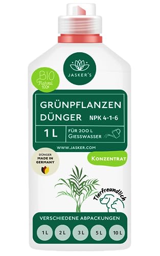 Bio Grünpflanzendünger flüssig 1 Liter - Konzentrat Dünger für Grünpflanzen - 100% Schnelldünger - Zimmerpflanzen-Dünger für 200 Liter Gießwasser - Grünpflanzen Dünger