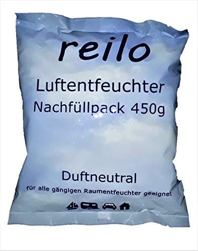 12x 450g 'reilo' Luftentfeuchter Granulat (Calciumchlorid) im Vliesbeutel - Nachfüllpack für Raumentfeuchter ab 400g - zum Staffelpreis -