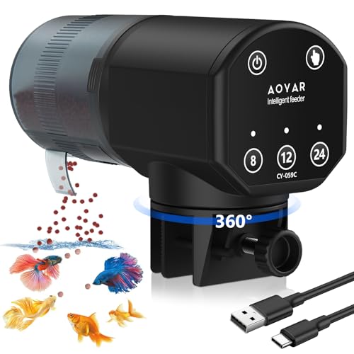 Futterautomat für Aquarium Automat Fische Futterspender: USB Wiederaufladbare Fischfutterspender,Feuchtigkeitsbeständig & 200ML Grosse Kapazität Fisch Futterautomaten für Aquarium Fischtank