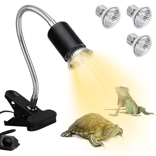 GothicBride Schildkröte Wärmelampe für Aquarium Reptil mit 3 UVB-Glühbirnen 25 W 50 W Einstellbarer Reptilien-Terrarium-Lampe mit Clip Heizlampe Aquarium-Tiere Zubehör Schwarz