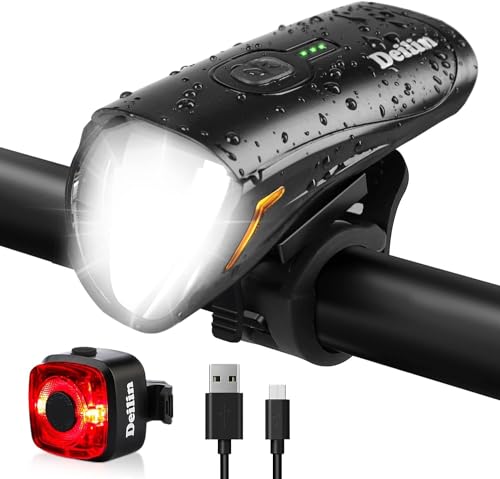 Deilin Upgraded LED Fahrradlicht Set, StVZO Zugelassen Fahrradlampe, Zugelassen USB Aufladbar Fahrradbeleuchtung, IPX5 Wasserdicht Fahrradlicht Vorne Frontlicht& Rücklicht Set