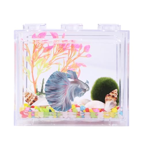Mini Aquarium, Kunststoff Miniatur Desktop Betta Fisch Tank Tragbare Stapelbare Bausteine Tropische Aquarien für Hause Büro Teetisch Dekor