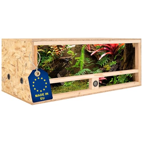 ITA Holz Terrarium 100x50x40 cm mit Seitenbelüftung & Integriertem Hygrometer - Holzterrarium aus OSB-3 Platten - Terrarien für Reptilien, Schlangen, Amphibien - EU Produkt, FSC Zertifiziert