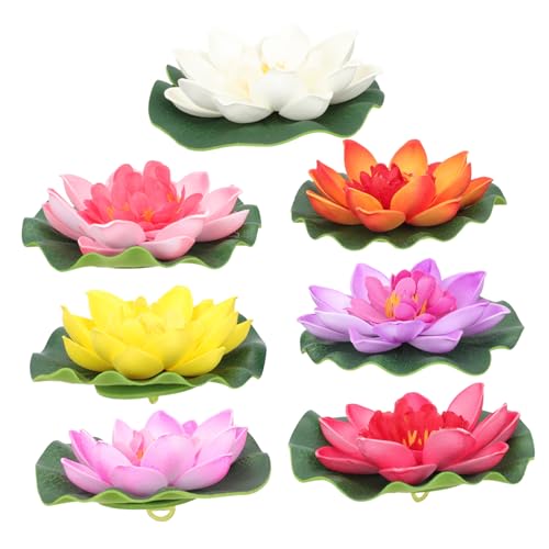 GREENADSCAPE 7st Künstlicher Lotus Gipskelle Simulierter Lotus Aquariumdekoration Künstliche Schwimmende Seerose Blumenteich Dekor Teich Dekorativ Schwimmende Schaumblume Eva-Schaum Colorful