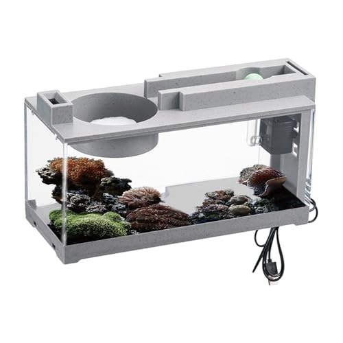 Mini Aquarium Komplettset, Leises Tischaquarium Mit Wasserpumpe, Aquarium Komplettset LED Mit Pumpe, Kleines Tischaquarium, Modernes Mini-Aquarium Für Wassertiere, Kleines Aquarium Im Retro Stil