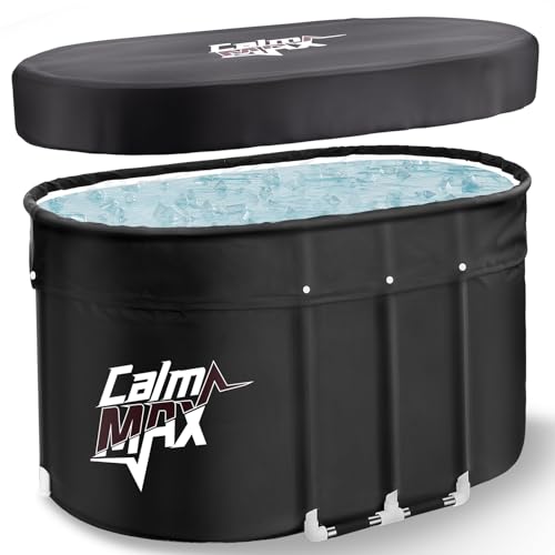 CalmMax Ovales Eisbad (105 cm Lang) XL mit Abdeckung - Faltbare Badewanne Erwachsene, Isolierte Eistonne für Innen und Außenbereich, Kältetherapie für Athleten, Ice Bath/Cold Plunge für Zuhause