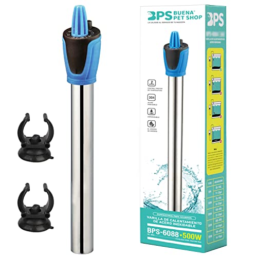 BPS BPS-6088 Unterwasser-Aquarium-Heizung, 500 W, Edelstahl, 38 cm, mit 2 Saugnäpfen