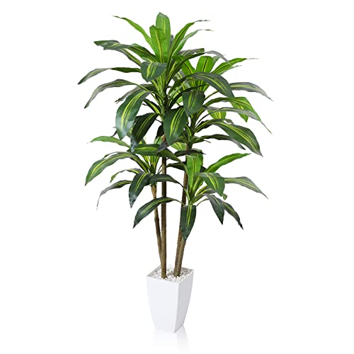 Fopamtri Künstlicher Drachenbaum 120cm Kunstpflanze mit 74 Blättern, Tropische Plastik Künstliche Pflanzen im Topf für Wohnzimmer Schlafzimmer Büro Garten Dekoration