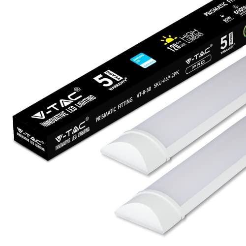 V-TAC 2er Pack LED Lichtleisten 150cm 50W Integrierte Röhrenlampe 6400K Kaltweiß 6000lm 25000h LED Langfeldleuchte Deckenleuchten, leuchtstofflampe komplett led, led garagenbeleuchtung