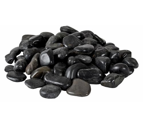 Dekosteine schwarz poliert 1,5 kg, Kieselsteine Garten 2-3 cm, Zierkies für Vasen, Flusssteine, Ziersteine, Flusssteine Pflanzen, Deko-Kies, Steine-Garten, Kies, Flusskiesel, schwarze Steine Deko