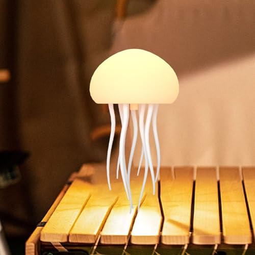 Quallen Lampe,Sprachsteuerung Quallen Lampe mit tanzenden Beinen,Wiederaufladbare RGB Gradient Cute Jelly Fish Light Lampe,Niedliche Schreibtischlampe Dekor für Schlafzimmer Wohnzimmer (Hanging + Base