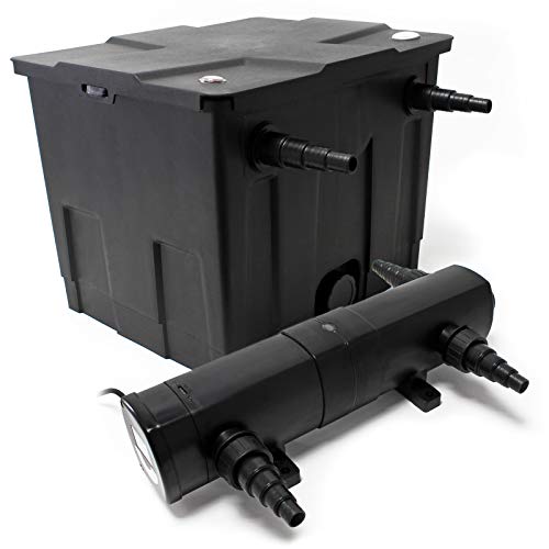 Wiltec Komplettset: CBF-350 Teichfilter bis 12000 L Teichfilteranlage als Durchlauffilter, CUV-224 Teichklärer UVC Klärer mit 24 Watt UV-C Leistung