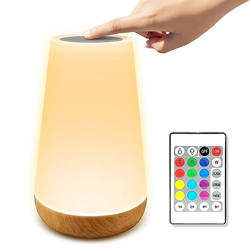 Hyted Nachttischlampe Nachtlicht Touch Dimmbar mit Speicherfunktion, LED Tischlampe mit 13 Farben & 5 Helligkeitsstufen, USB C Aufladbar Atmosphäre Nachtlampe für Schlafzimmer,Kinderzimmer