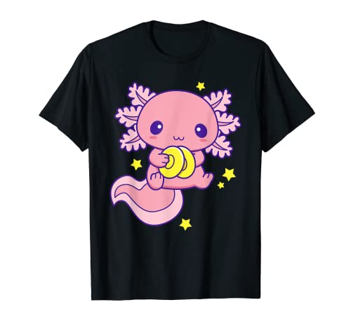 Lustiger rosa Kawaii Axolotl mit Becken - Band-Spieler T-Shirt