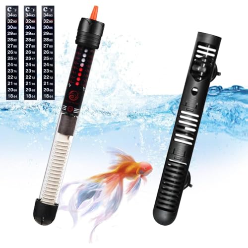 DASIAUTOEM Aquarium Heizung 100W, Temperatur Einstellbare Aquarium Heizer mit 3 Thermometer Aufkleber, Thermostat, Heizstab Einstellbar, Aquariumheizer, Regelheizer, Aquarienheizung für Fischtanks