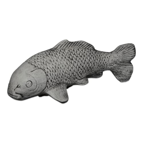 gartendekoparadies.de Koi-Fisch mit schwarzer Prägung, Steinfigur, H. 12 cm, 4 kg, Grau, frostsicher aus Steinguss für Außenbereich