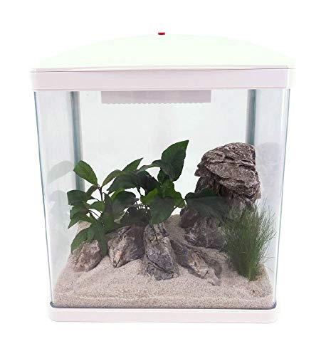 AquaOne Aquarium Komplettset LED mit Pumpe HR-300 weiß I Kleines Nanoaquarium 14 Liter I Mini Nano Becken Set für Fische und Garnelen