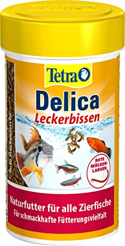 TetraDelica Bloodworms, Naturfutter für Zierfische, enthält zu 100% gefriergetrocknete rote Mückenlarven, 100 ml Dose