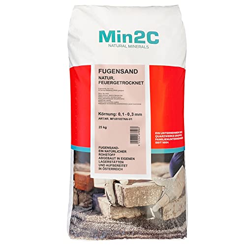 AG-heute Min2C Fugensand 25kg 0.1-0.3mm Quarzsand Premium Fugenfüller extrem fein zum Einkehren in Pflaster Natur, beige