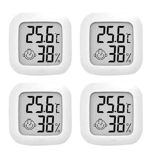 OPPERD 4 Stück Zimmerthermometer, Digitales Mini-Thermo-Hygrometer, Indoor-Thermo-Hygrometer, Schlafzimmer, Mit Temperatur- und Feuchtigkeitsüberwachung-gelten Babyzimmer, Lager, Keller, Autos