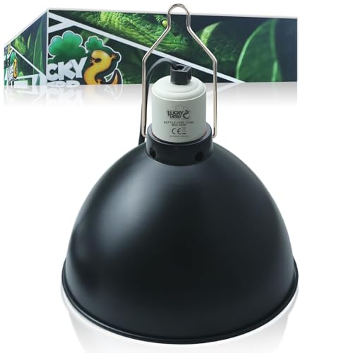 LUCKY HERP 20.5cm Reptilien Terrarium Dome Lampen, E27 Aluminium Reflektorlampe für Wärmelampe, 250W Terrarium Lampe UVB für Schildkröte, Bartagame, Huhn, Hund