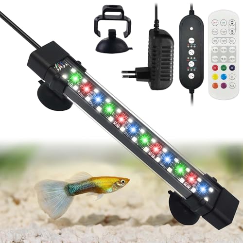 Molbory 24/7 Modus Aquarium Beleuchtung, 10W Aquarium Lampe, IP68 Wasserdicht Aquarium LED Beleuchtung, 7 Farben Aquarium Lampe Led, 30cm Aquarium Licht, Einstellbare Zeitschaltung 6/10/12 STD