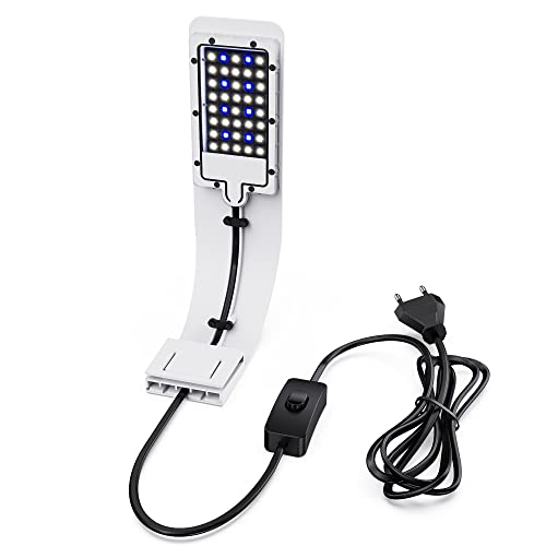 NICREW LED Aquarium Beleuchtung Leuchte Clip, Ultradünnes Aquarienleuchte mit Weiß und Blaulicht, 40 LED Aquarium Licht, Weiß