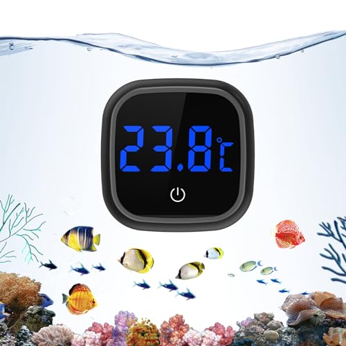 Ankilo Aquarium Thermometer, Aquarienthermometer Digital mit Touch Screen,LED Kabelloses Temperaturmessgerät, Marine Thermometer,Digitales Wasser Thermometer für Süßwasser Meerwasser Reptilien Schwarz
