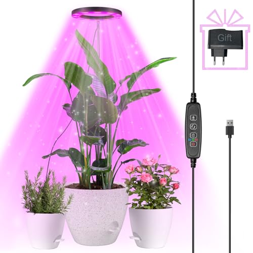 Pflanzenlampe LED, Vollspektrum Pflanzenlicht für Zimmerpflanzen, Höhenverstellbares LED- Pflanzenwachstumslampe mit Zeitschaltuhr 3/9/12 Std für Große Kleine Pflanzen,3 Lichter Modi und 10 Helligkeit