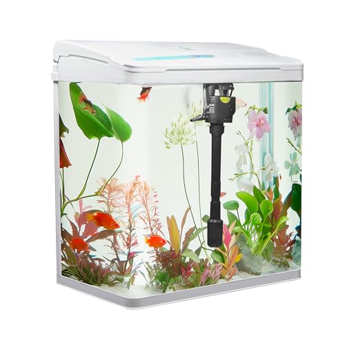 VIALIA Aquarium Komplettset mit LED-Beleuchtung, Pumpe und Filter, 38x24x43 cm, 30 Liter, Weiß, Glasbecken für Fische und Wasserpflanzen