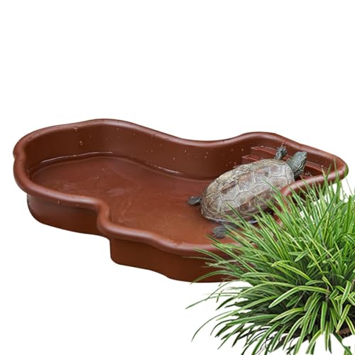 Schildkröten-Wassernapf – Reptilien-Futternapf mit Bodenablauf – Aquarium-Ornament für Schildkröte, Reptilienfutter, Wassernapf für Futter- und Wassernapf | Bartagame, Gecko für Hinterhof, Balkon, Hof