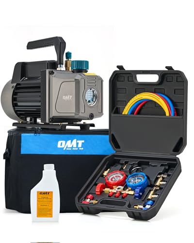 Orion Motor Tech Vakuumpumpe 3.5 CFM 100L/Min 1/4HP Unterdruckpumpe Klimaanlage 3-Wege mit Adapter für R134a R12 R22 R502, HVAC-Vakuumgeräte Verteiler-Manometer-Set Klimaanlage Kfz-Kühlsystemen