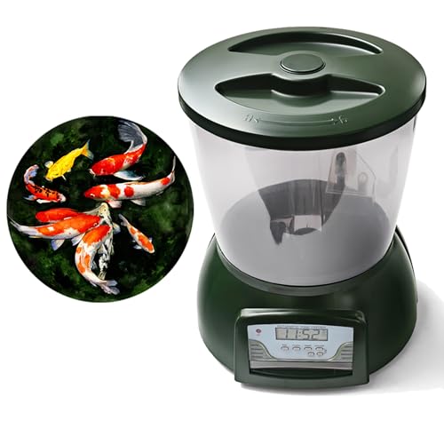 AMZTEMU 4.5L Automatic Fishfeeder, Fish Feeder Futterautomat, Auto-Teich-Fischfutterspender, Automatischer Futterspender für Teichfische für den Außenbereich, Koi-Fische -batteriebetrieben