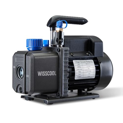 Wisscool Vakuumpumpe für HVAC, 1 Stufe Klimaanlage Vakuumpumpe für R12 R22 R134a R410a System, 1/4HP 25 Mikron, mit Öl (3,5 CFM)