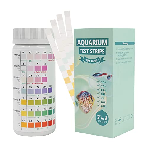 7 in 1 Aquarium Teststreifen, 100 Streifen Aquarium Test Kit zum Testen von PH Nitrit Nitrat Gesamthärte, freies Chlor, Gesamtalkalität, Karbonat, Genaue Salzwasser, Süßwasser Aquarium Wasserprüfung