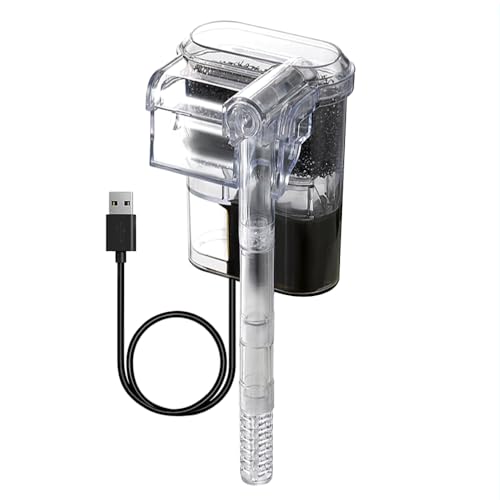 DONGKER Slim Aquarium Filter, kleiner DC 5V 2,5W 250 l/h USB Aquarium Außenfilter, Einstellbarer Durchfluss, ultraleiser Acryl Wasserfall Hang on Filter für 2–8 Gallonen Nanobecken