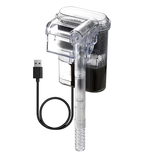 MiOYOOW Aquarienfilter, Leiser Aquariumfilter, USB Wasserfall Hang on Filter Aquarium mit Einstellbarem Wasserdurchfluss für Süßwasser Salzwasser