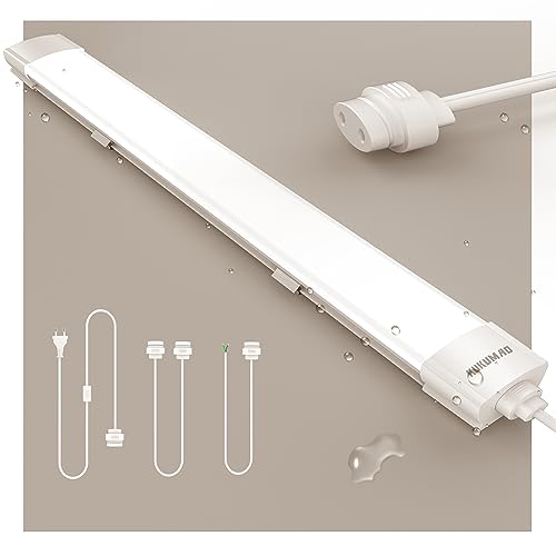 Feuchtraumleuchte LED mit Stecker 36W 4000LM 120CM Verknüpfbar Werkstattlampe IP66 Wasserfest Led Röhre Leuchte für Garage Keller Werkstatt Feuchtraum Bad Büro Warenhaus Hobbyraum,Neutralweiß 4000K.