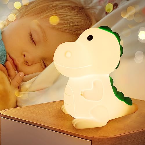 Glovios LED Nachtlicht Baby,Dinosaurier Silikon Nachtlicht Kinder USB-Aufladung, Nachttischlampe Babyzimmer mit Tap Control,Silikon Kinderzimmer Lampe,Dino Stilllicht Dimmbar (Dinosaurier)