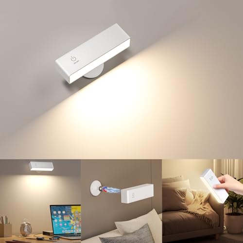 YiLaie LED Wandleuchte Innen, 4000-mAh-Akku Wandlampe Mit Touch Control, Dimmbar, 360° Drehbare Magnetische Leselampe für Schlafzimmer, Wohnzimmer, Nachttischlampe Kabellose Wandleuchten, Weiß