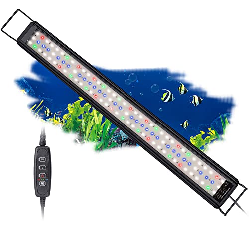 Aquarium LED Beleuchtung, Vollspektrum Aufsatzleuchte Aquarium Lampe mit Timer, 10 Helligkeitsstufen Dimmbar, einstellbare Zeitschaltung 6/10/12 STD., SPL-80