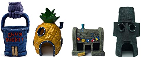 Be Sailed Spongebob Aquarium Dekor Fisch Tank Ornament for Betta(4 Stück)