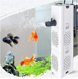 Leise Aquarium Innenfilter 4in1 Aquarienfilter, 500-1800L/H Aquarien Filter mit 2 Filterschwämmen Wasserpumpe Sauerstoff Belüftung Wave Maker für 20L-1500L Aquarium (30W 1800L/H)