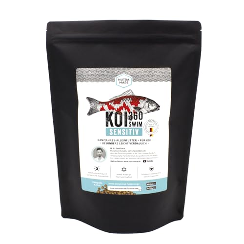 Nutramare Koi360 Sensitiv Swim 1,2kg | Hochwertiges Koifutter für Sensible Koi, mit gesundheitsförderndem Kräuteröl und Aktivton