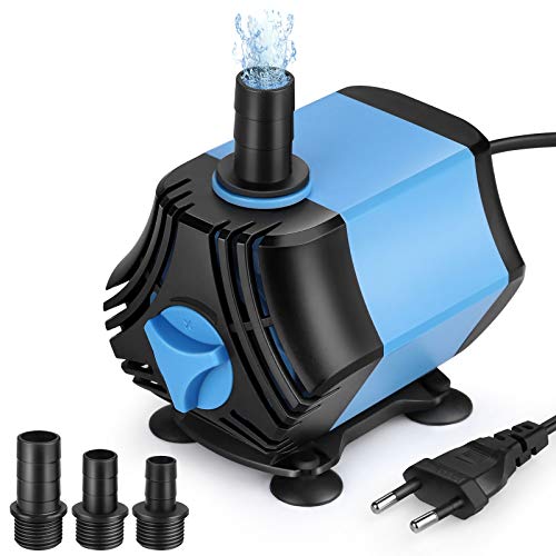 Zacro 2000L/H 40W Wasserpumpe, Tauchpumpe für Aquarium, Springbrunnen, Teiche, Kleine Wasserpumpe mit DREI Düsen 13 mm-16 mm-19 mm, Maximaler Höhenbereich: 2.3 m bis 2.5 m, Kabel 1.8m