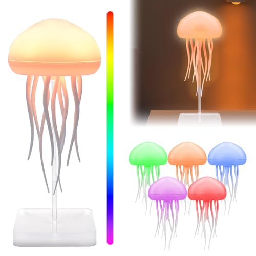 Pipihome LED Quallen Lampe, Jellyfish Lamp, Intelligente Tentakel Qualle Lampe, Stimmungslicht Nachttischlampe Kinder, Wireless Light Aufladbar, Deko Lampe für Zuhause Büro Weihnachten Geschenke